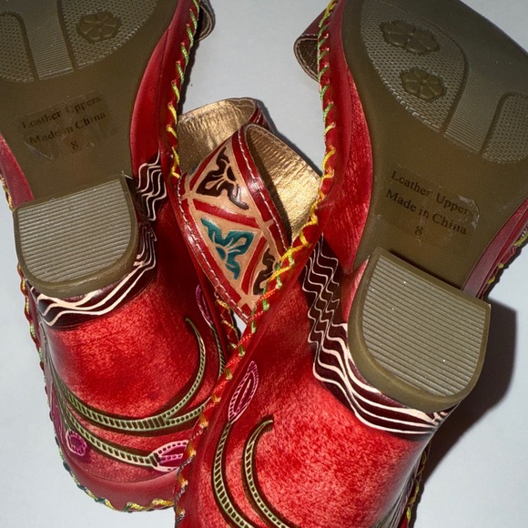Corky's Elite leather Hand painted Sandal Navajo Size 8 Red Bohemian - Picture 16 of 16